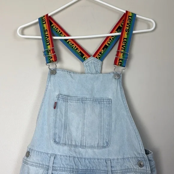 Levi's LITTLE GIRLS DENIM SHORTALLS Blue Denim Overalls with Colorful Straps - Picture 4 of 11